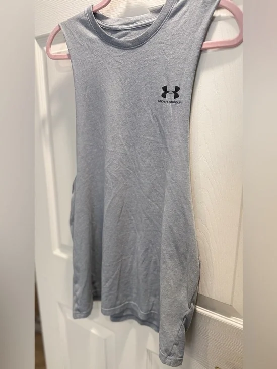 Under Armour Men’s Large Loose Fit Sleeveless Tank Gray Athletic Workout Shirt - Picture 3 of 8